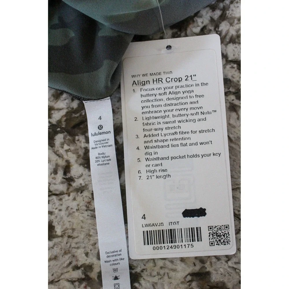Lululemon Crop Leggings Womens 4 Green Camo Align High Rise 21